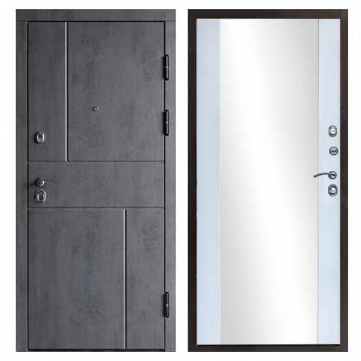 Входная Металлическая Дверь Термодор Termo-door (T.DOOR)  Вертикаль бетон Зеркало белый софт