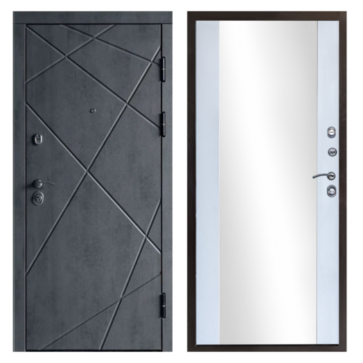 Входная Металлическая Дверь Термодор Termo-door (T.DOOR)  Лучи бетон Зеркало белый софт