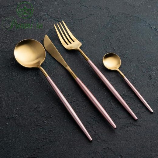 Набор столовых приборов, Magistro «Фолк», 4 предмета, цвет золото, розовая ручка