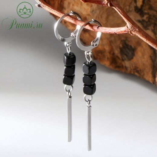 Серьги "Гематит" трио, кубики, цвет чёрный в серебре, 5,5см