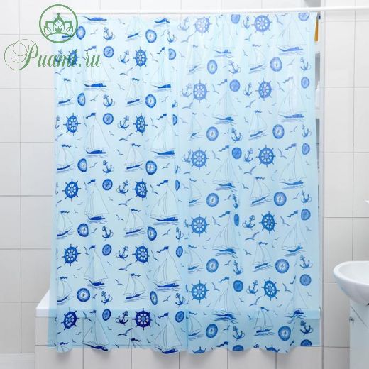 Штора для ванной комнаты «Кораблики», 180?180 см, полиэтилен, цвет голубой