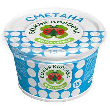 Сметана Божья коровка 15% 180г стакан