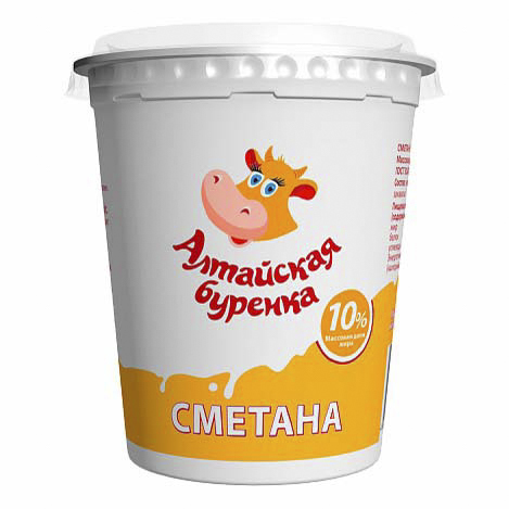 Сметана Алтайская бурёнка 10% 350г стакан