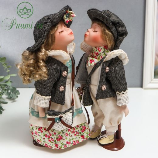 Кукла коллекционная парочка поцелуй набор 2 шт "Галя и Сева в серых курточках" 30 см