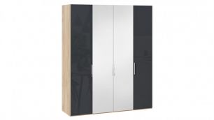 Шкаф комбинированный с 2 глухими и 2 зеркальными дверями «Эмбер» (Яблоня Беллуно/Графит глянец)
