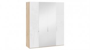 Шкаф комбинированный с 2 глухими и 2 зеркальными дверями «Эмбер» (Яблоня Беллуно/Белый глянец)