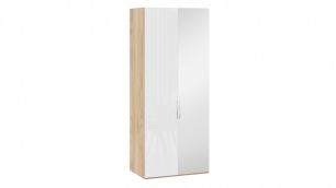 Шкаф для одежды с 1 глухой и 1 зеркальной дверями правый «Эмбер» (Яблоня Беллуно/Белый глянец)