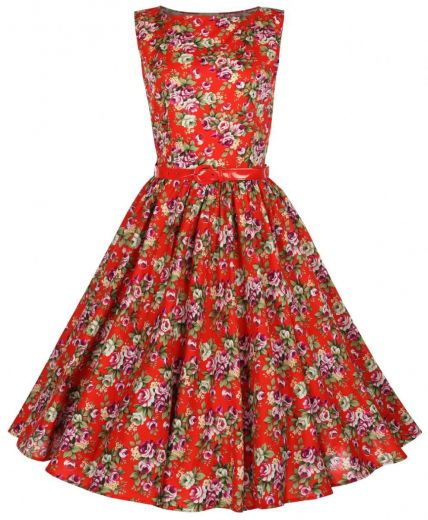 Летнее платье с цветочным принтом "Одри Хепберн" красное