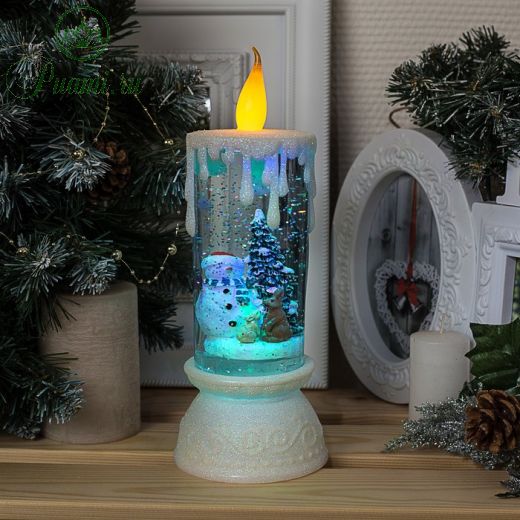 Светодиодная фигура «Свеча со снеговиком» 10 ? 26 ? 10 см, пластик, блёстки, батарейки ААх3 (не в комплекте), свечение RGB