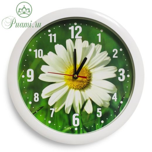 Часы настенные "Ромашка", белый обод, 28х28 см, микс