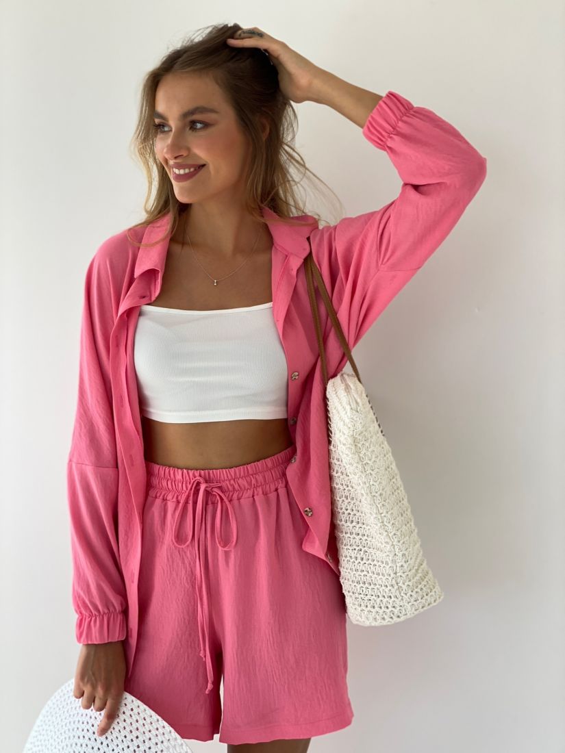 7404 Костюм в пижамном стиле с шортами розовый
