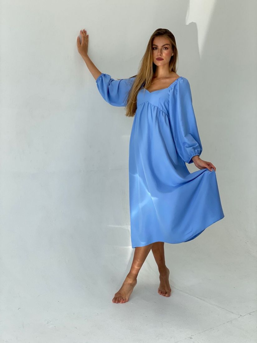 6620 Платье-миди с пышными рукавами голубое (остаток: 46, 48)