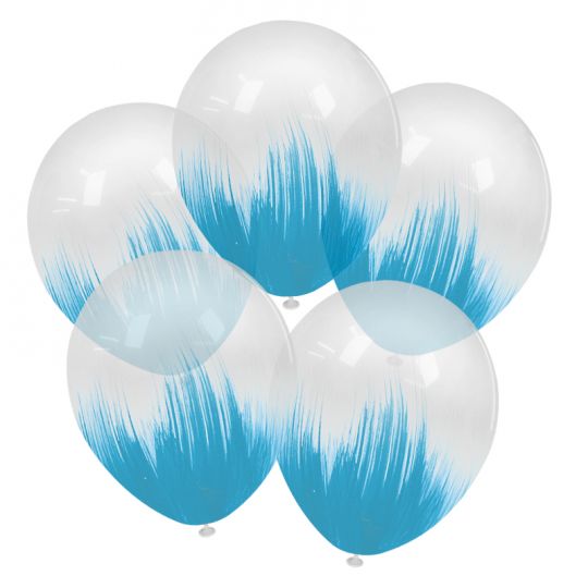 Браш эффект краски голубой на прозрачном шар латексный с гелием
