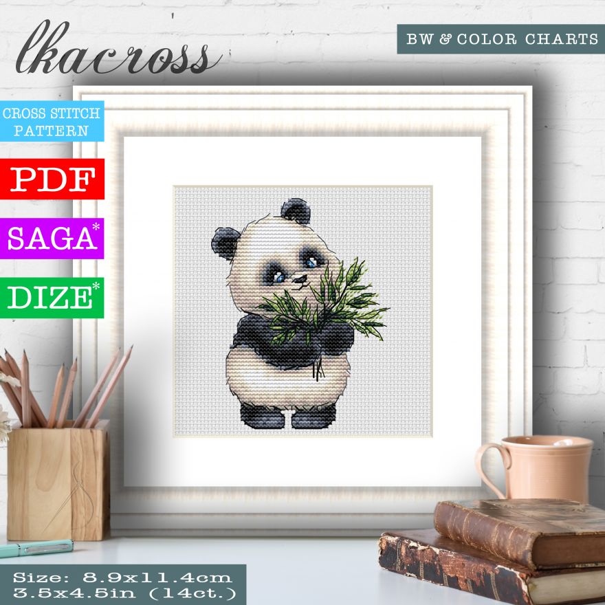 "Милая панда 2". Схема для вышивания крестиком.