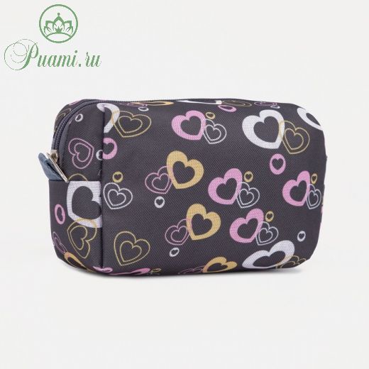 Косметичка дор Эмили, 18*7*12, отд на молнии, подклад, Сердца на сером