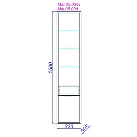 Пенал-шкаф подвесной Aqwella Малага 32х30 схема 2
