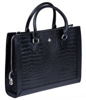 Кожаная деловая женская сумка Narvin 9804-N.Croco Black
