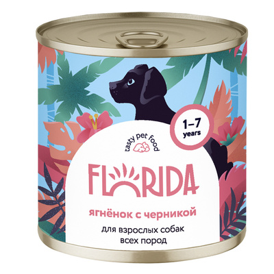 Влажный корм для собак FLORIDA  консервы для собак Ягненок с черникой
