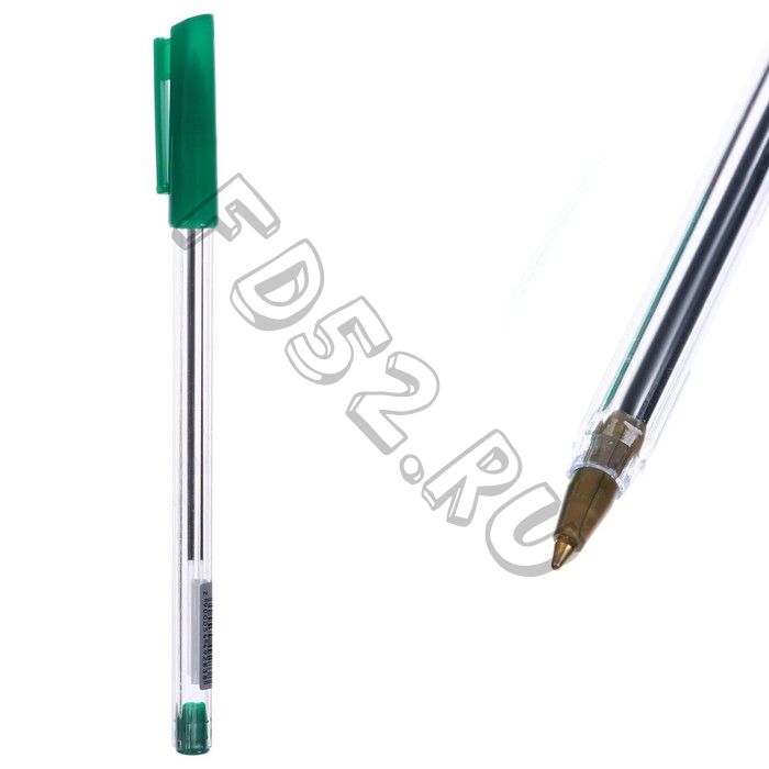 Ручка шариковая 0,7 мм, стержень зелёный, корпус прозрачный с зеленым колпачком (100 штук)