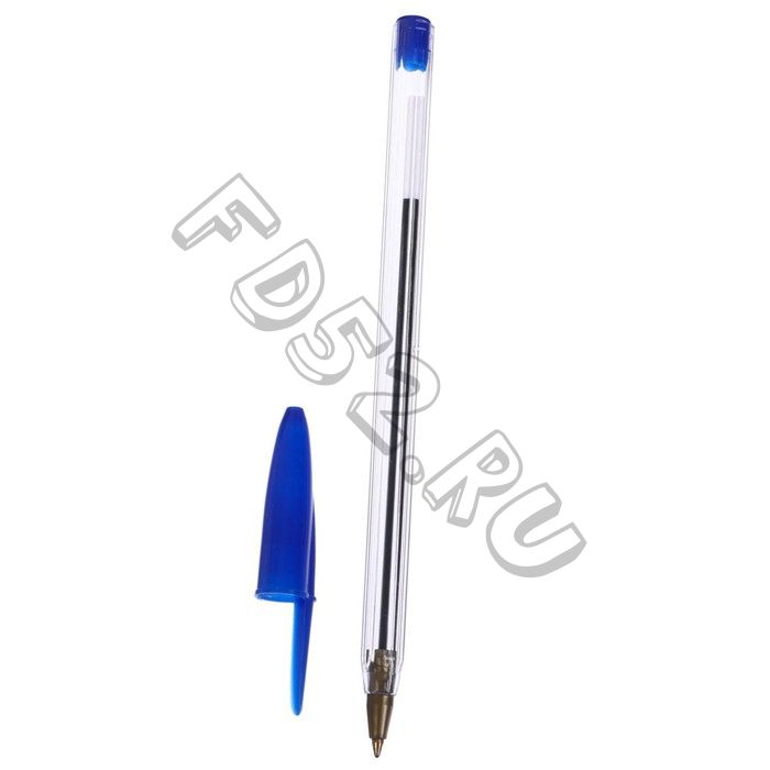 Ручка шариковая 0,7 мм, стержень синий, корпус прозрачный, колпачок синий (100 штук)