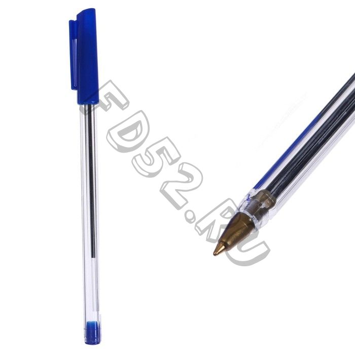 Ручка шариковая 0,7 мм (100 штук), стержень синий, корпус прозрачный с синим колпачком