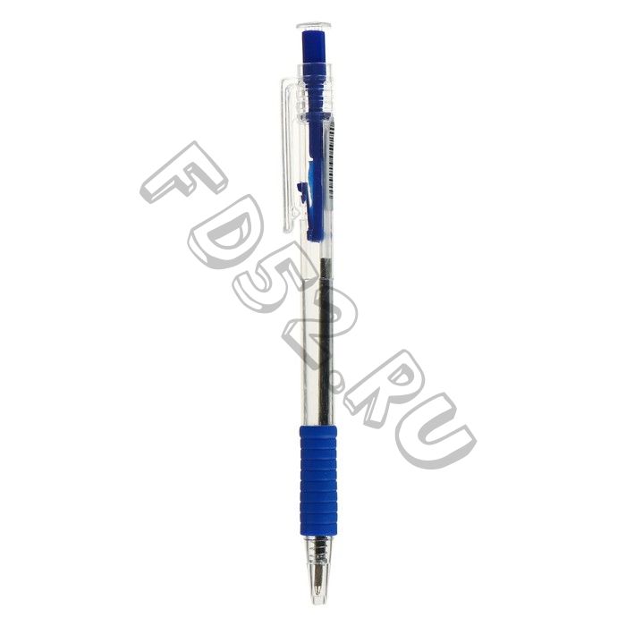 Ручка шариковая, автоматическая, 0.7 мм, корпус прозрачный, стержень синий, с резиновым держателем (12 штук)