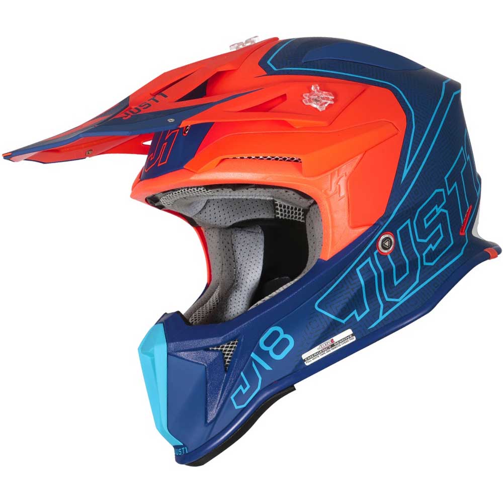 Just1 J18 Vertigo Blue White Fluo Orange шлем для мотокросса и эндуро