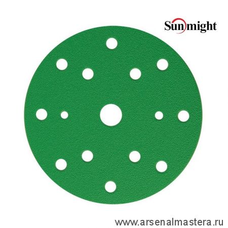Шлифовальные круги комплект 50 шт FILM L312T 150 мм на липучке 15 отверстий зелёные P 60 SUNMIGHT 53005-50