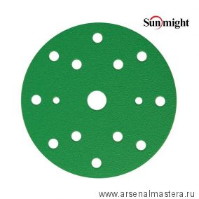 Шлифовальные круги комплект 100 шт FILM L312T 150 мм на липучке 15 отверстий зелёные P 150 SUNMIGHT 53009-100