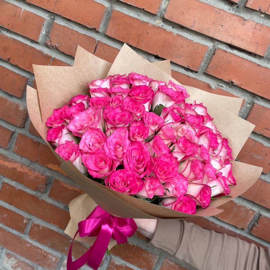 51 Розовая Роза (40)см в кафт упаковке