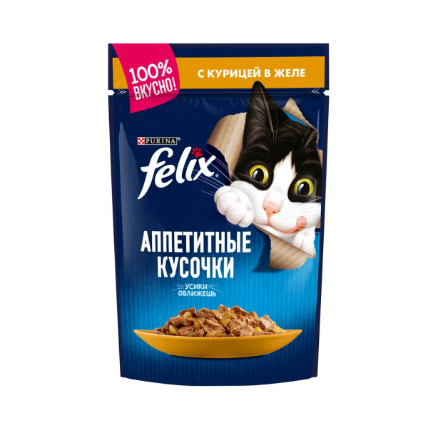 Влажный корм для кошек Felix Аппетитные кусочки с курицей в желе 85 гр
