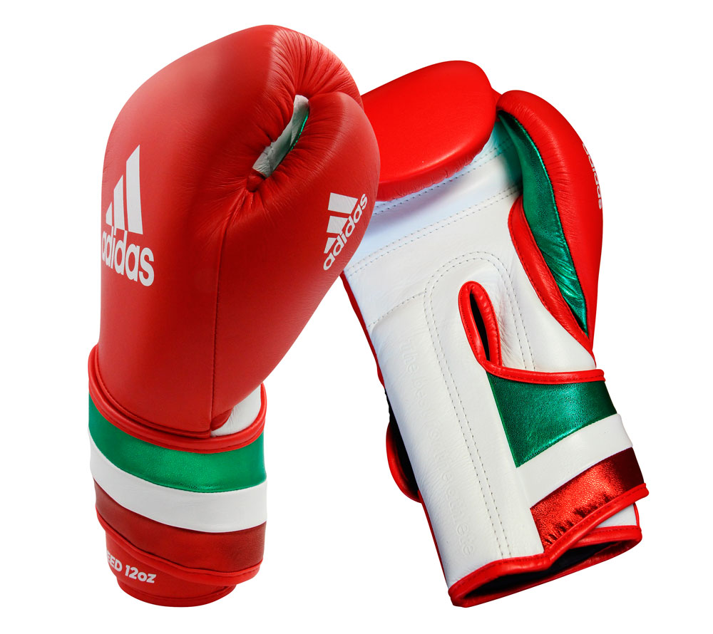 Перчатки боксерские adidas AdiSpeed красно-бело-зеленые 12 унц. артикул adiSBG501PRO