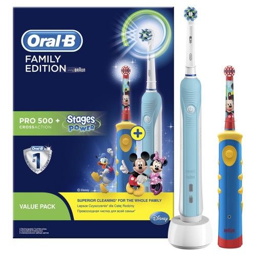Электрическая зубная щетка Oral-B Pro 500 + Kids D10.513K, белый/голубой/желтый
