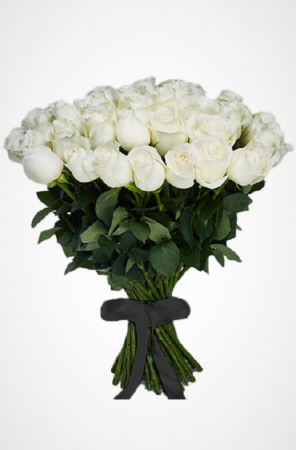 Фото Букет на похороны из живых цветов 40 белых роз 70 см