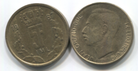 Люксембург 5 франков 1987 год XF-UNC