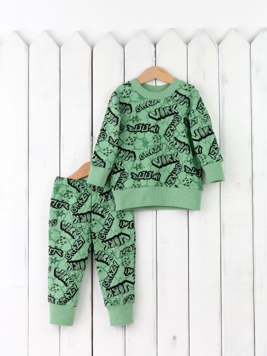 КД402/8-Ф Комплект детский, джемпер+брюки/надписи на зеленом