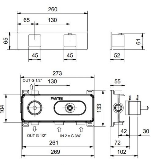 Термостатический смеситель для душа Fantini Mint F472B-F473B схема 2