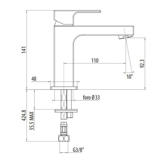 Смеситель для раковины с донным клапаном Gattoni Kubik 2576 излив 110 мм схема 4