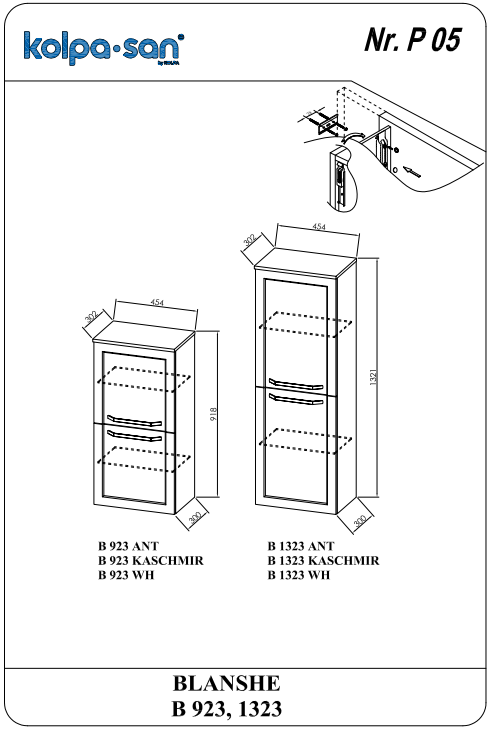 Подвесной шкаф-пенал Kolpa San BLANCHE (Бланш) 45х132 схема 2
