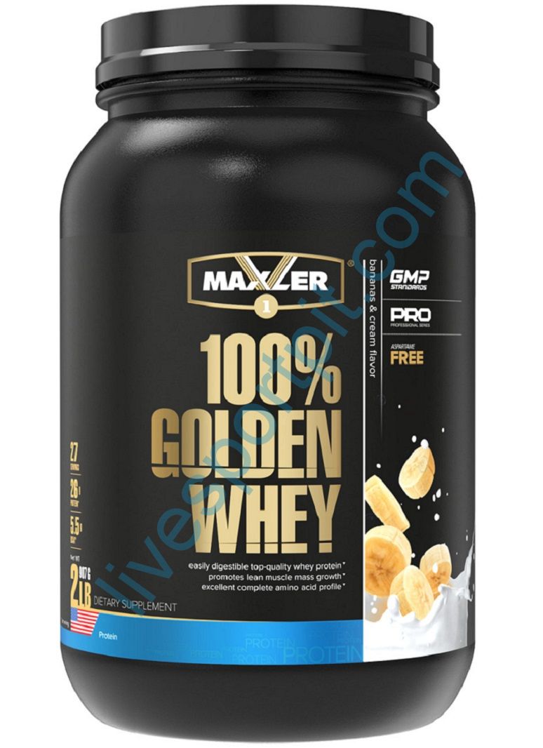 Сывороточный протеин 100% GOLDEN WHEY Pro 2 lb 907 г Maxler Банан крем