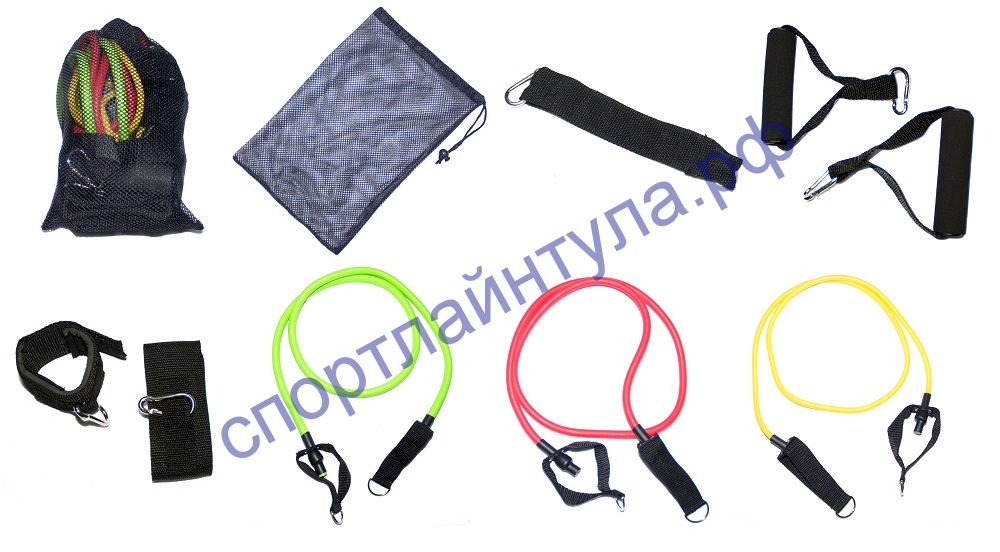 Эспандер многофункц  Resistance band kit 3 жгута, 2 манж., 2 рукоят., двер. крюк, сумка для хр