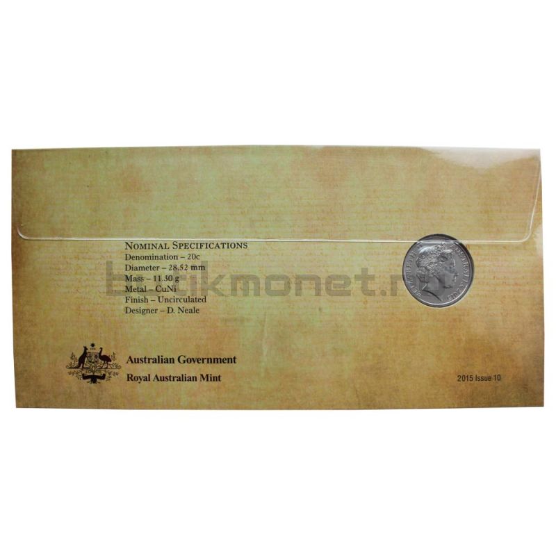 20 центов 2015 Австралия 800 лет Великой хартии вольностей (В буклете)
