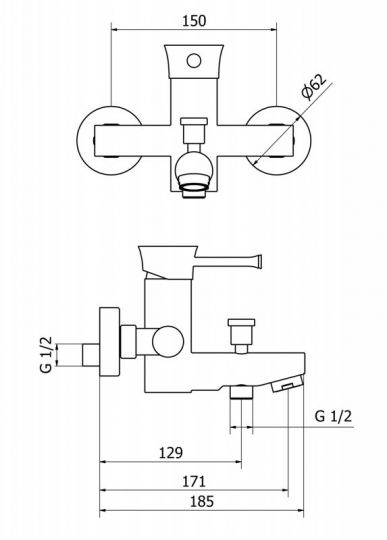 Смеситель для ванны и душа Cezares Positano POSITANO-VM-01 схема 1