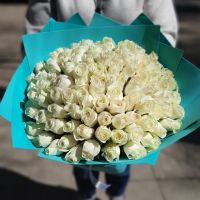 101 белая роза 40 см Кения