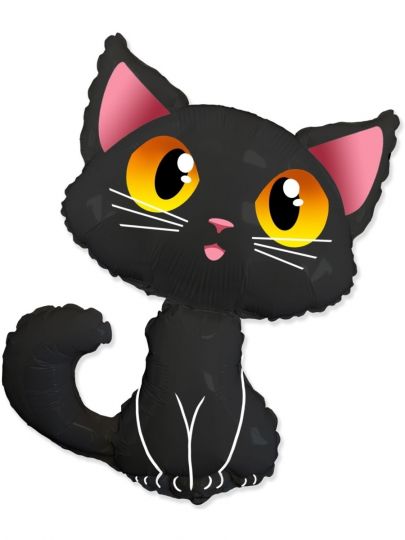 Котик чёрненький на палочку шар фольгированный с воздухом