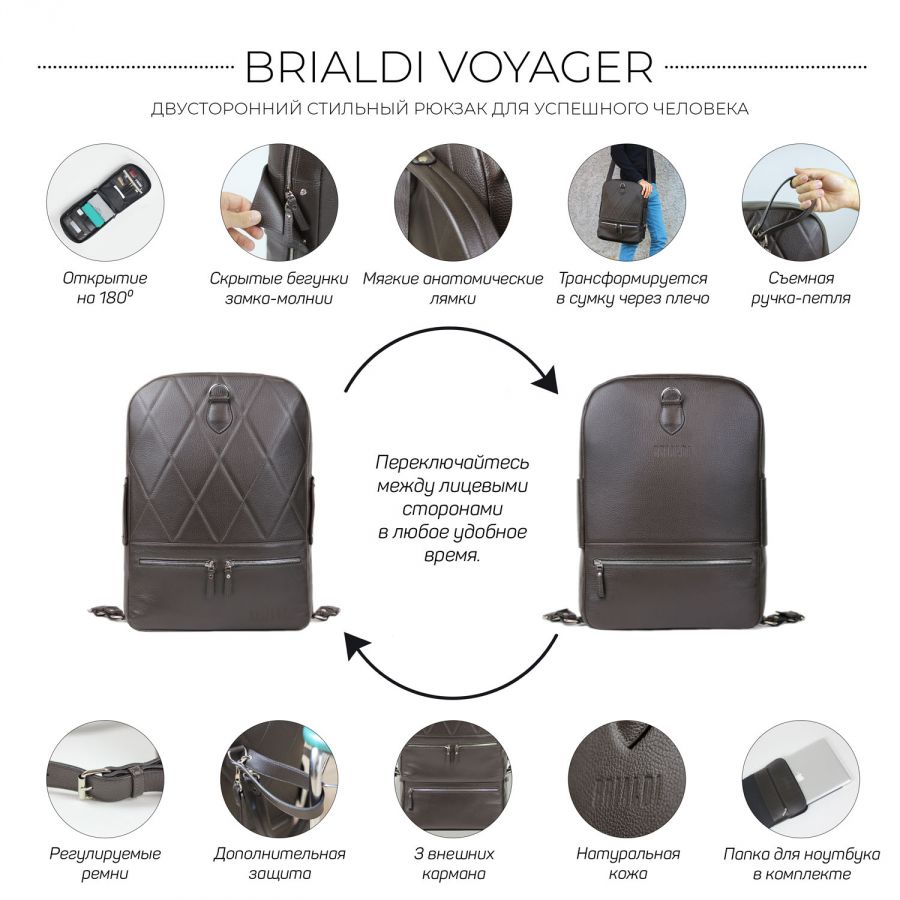 Стильный кожаный рюкзак BRIALDI Voyager (Вояджер) relief brown