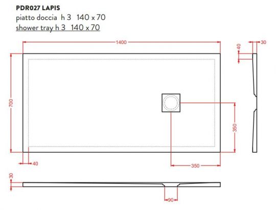 Керамический душевой поддон Artceram Lapis PDR02 схема 11