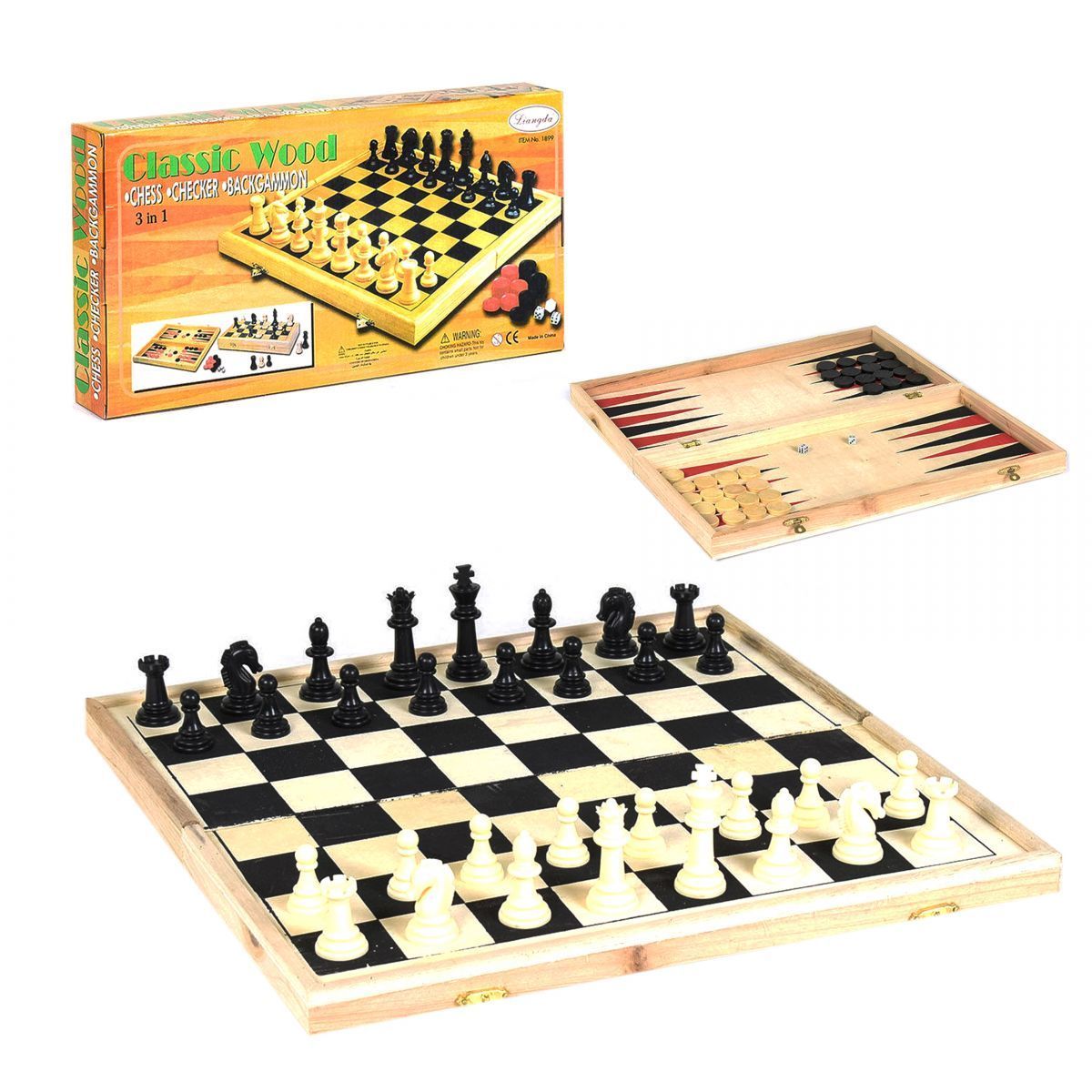 1899A  Набор  3 в 1 деревянные шахматы, шашки, нарды. размер 52х52 см.
