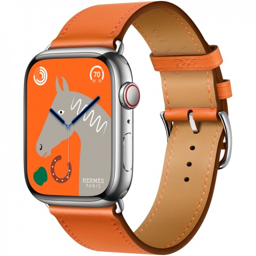 Часы Apple Watch Hermès Series 9 GPS + Cellular 45mm Silver Stainless Steel Case with Orange Swift Leather Single Tour