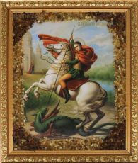 Икона Георгий Победоносец с янтарем